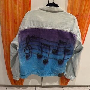 Vintage musical note bleached Jean jacket - LARGE XL